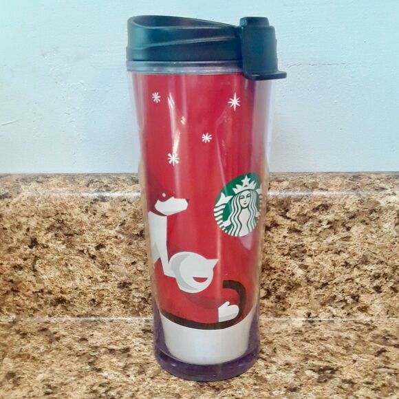 STARBUCKS 2009 Tumbler Christmas Travel MUG 16 oz. Holiday Snow Dog Sled COLLECT - Picture 1 of 11